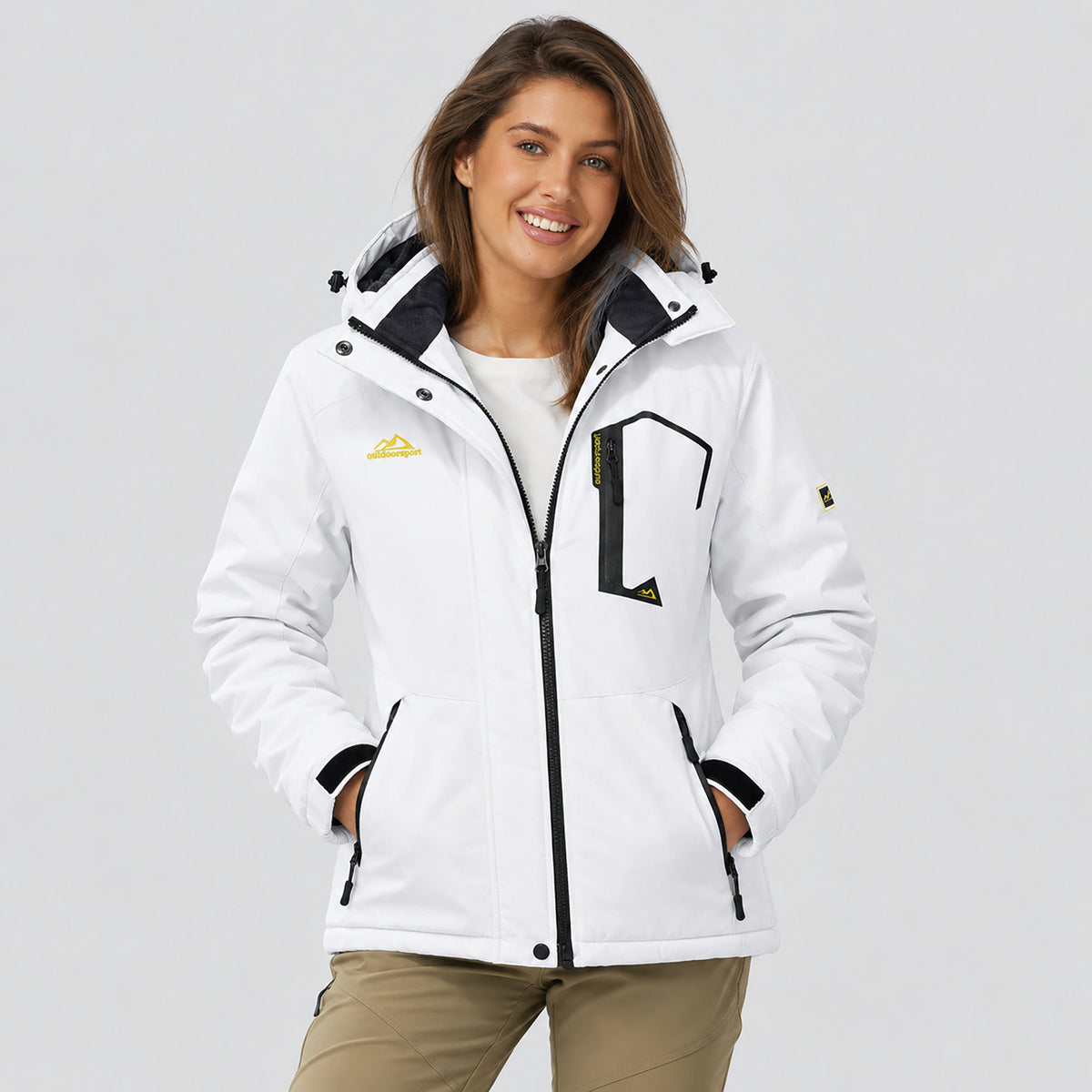 White MAGCOMSEN Women's Water-Resistant Fleece Ski Jacket with 4 Pockets in #Color_White