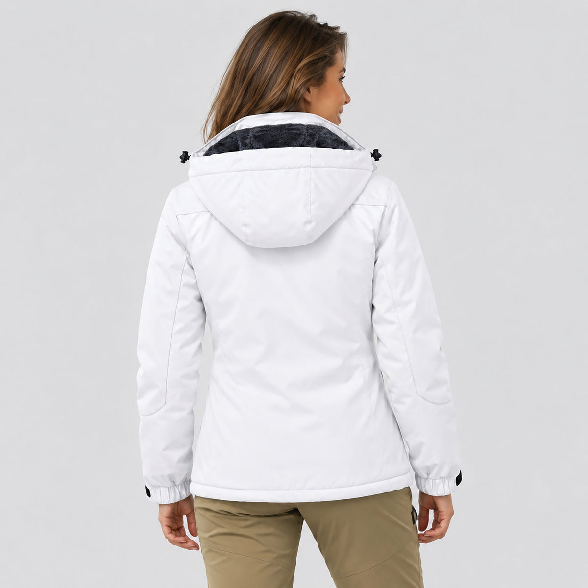 White MAGCOMSEN Women's Water-Resistant Fleece Ski Jacket with 4 Pockets in #Color_White