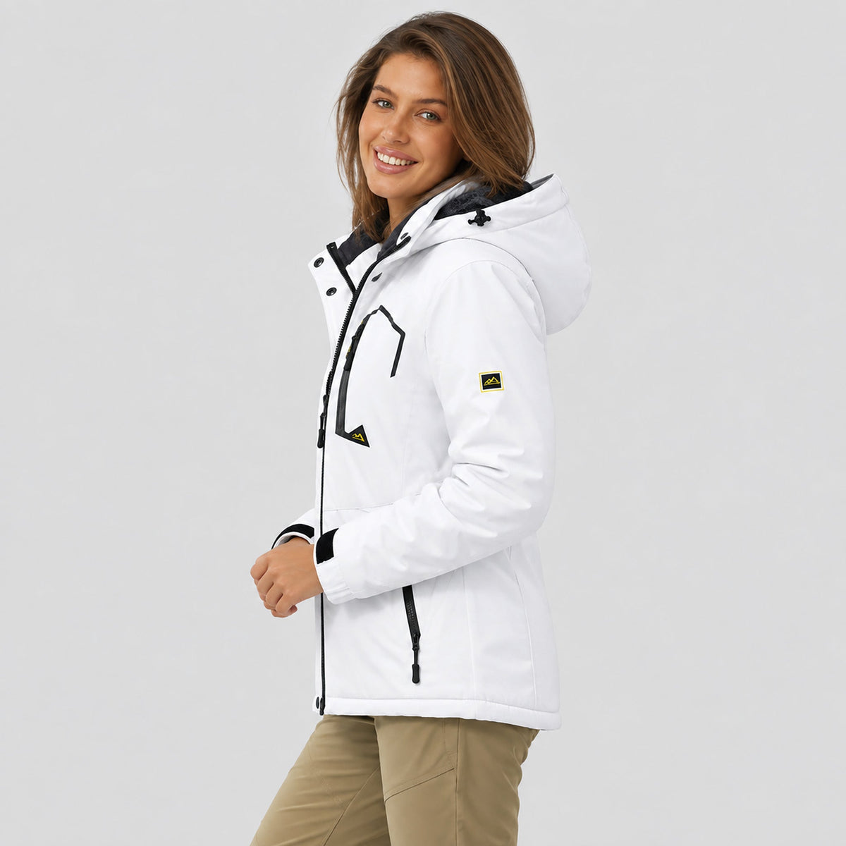 White MAGCOMSEN Women's Water-Resistant Fleece Ski Jacket with 4 Pockets in #Color_White