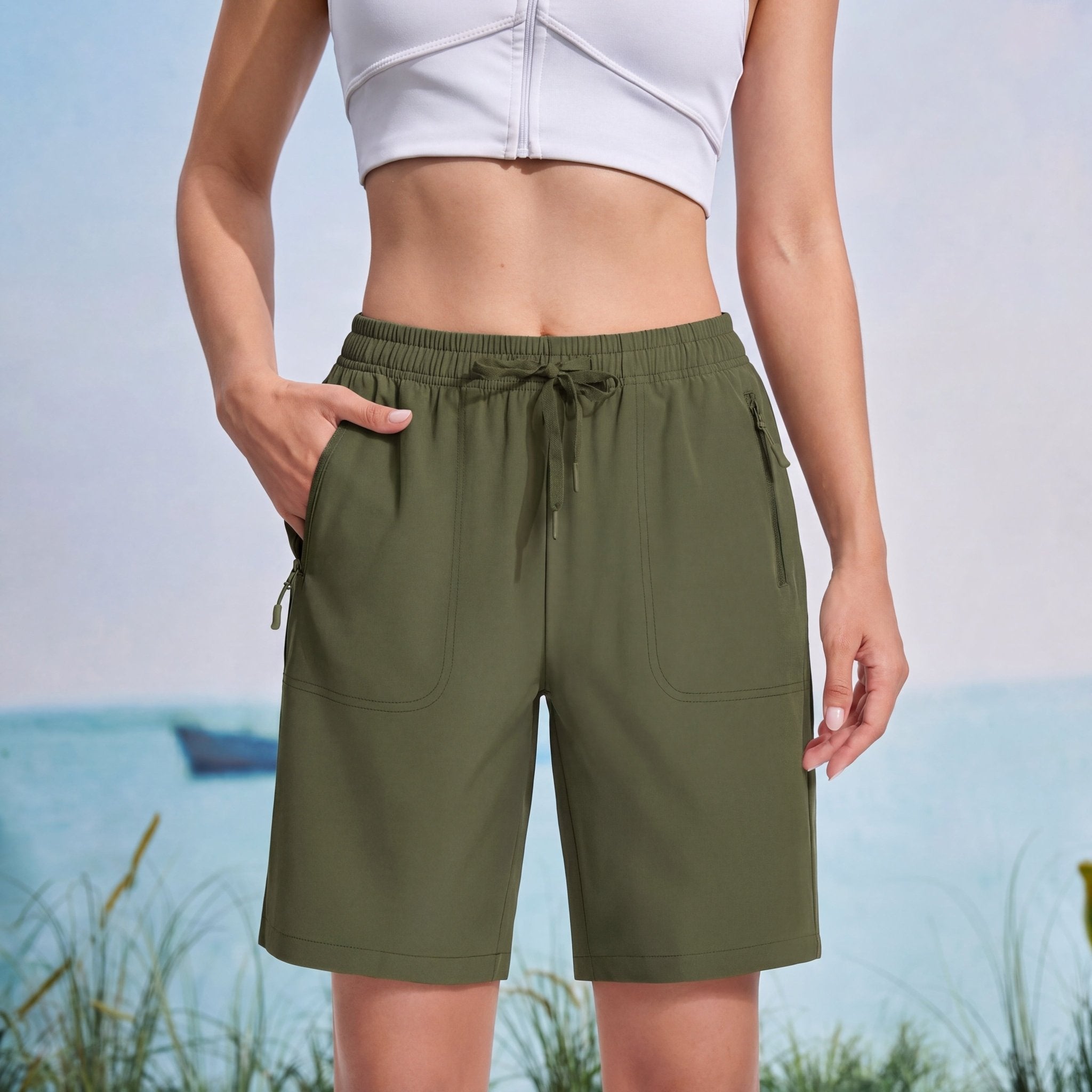 Women's Waterproof Sunprotection Lightweight Quick - Dry Hiking Shorts with 3 Pockets Army Green by MAGCOMSEN