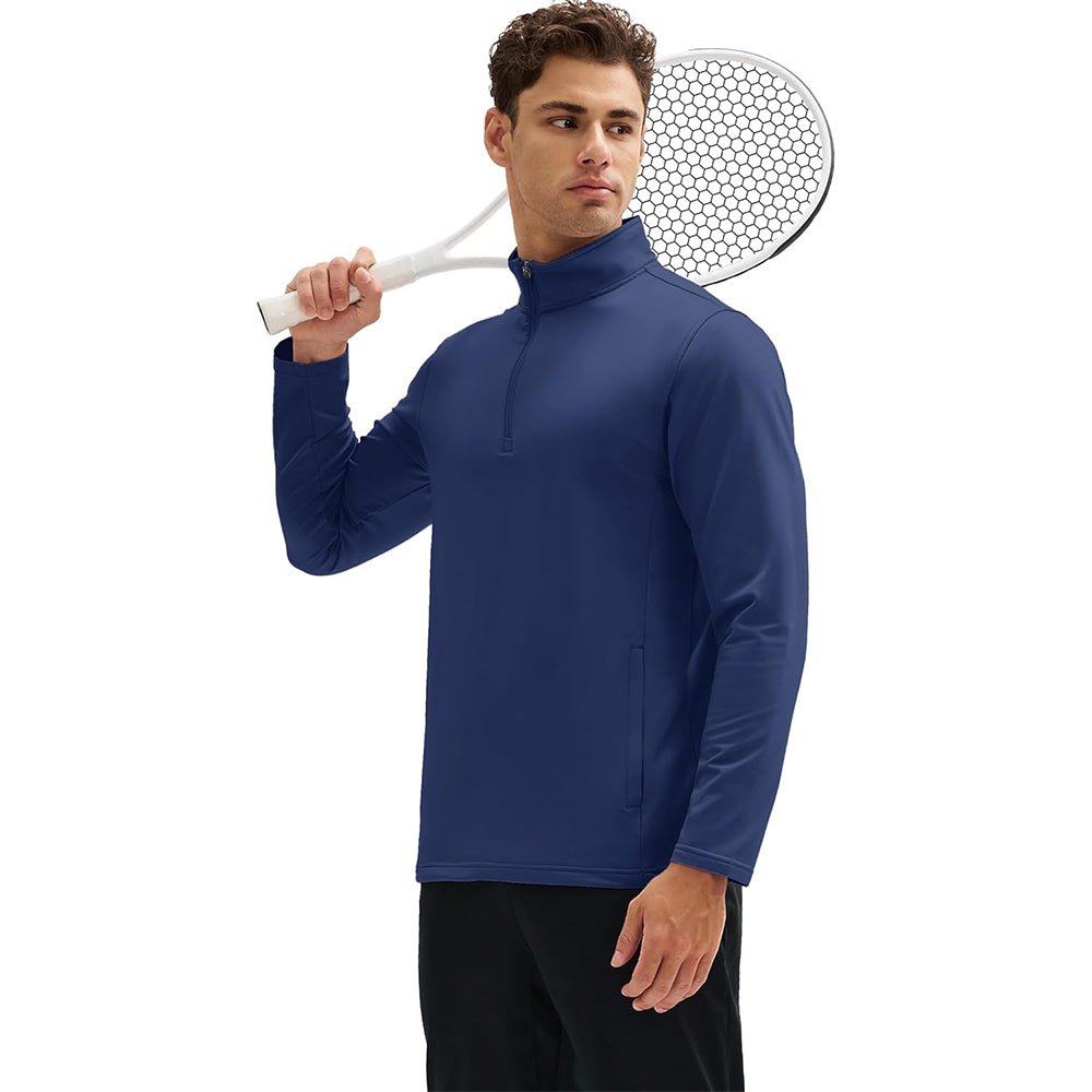 Navy Men's 1/4 Zip Long Sleeve Golf Winter Pullover Fleece Lined - MAGCOMSEN