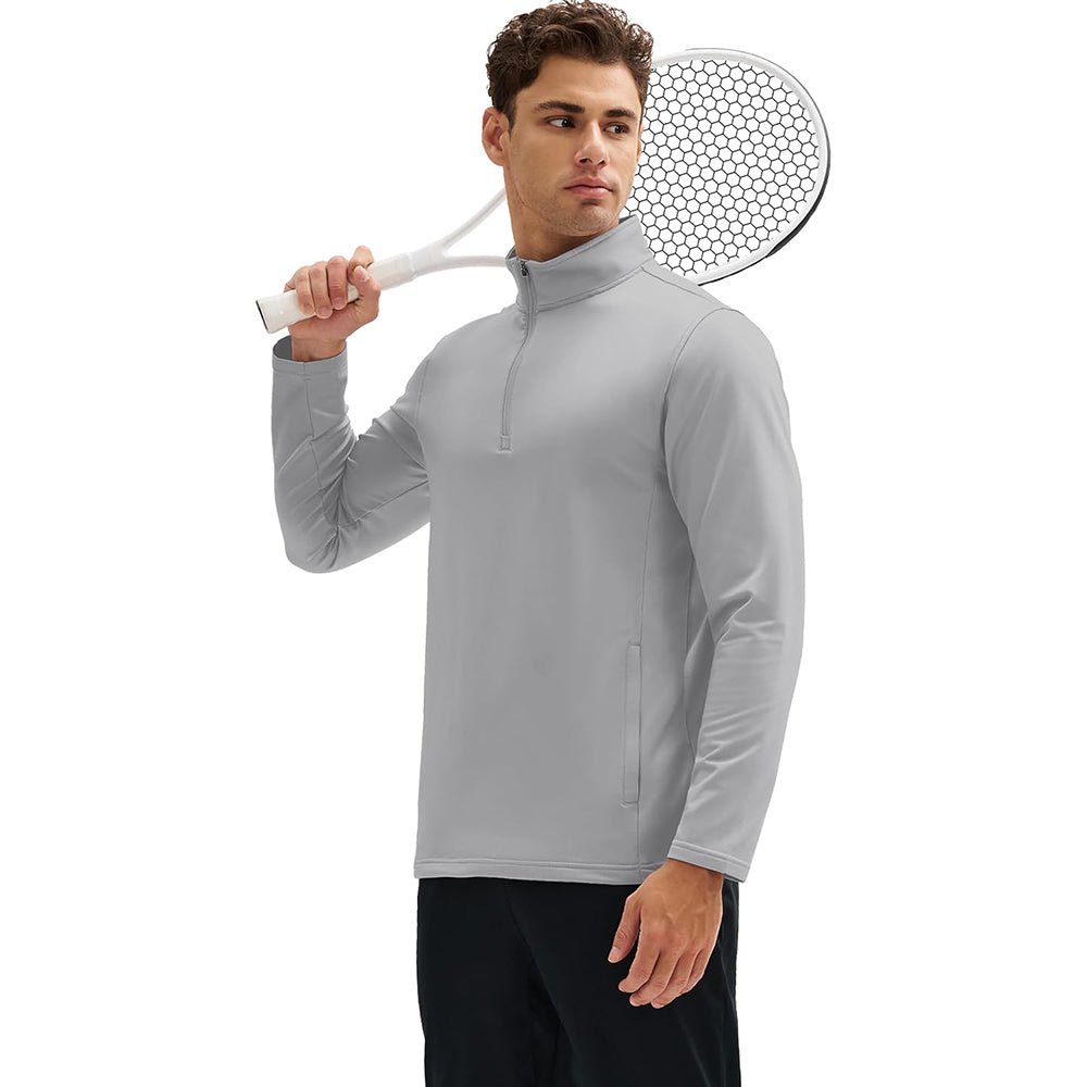 Light Grey Men's 1/4 Zip Long Sleeve Golf Winter Pullover Fleece Lined - MAGCOMSEN