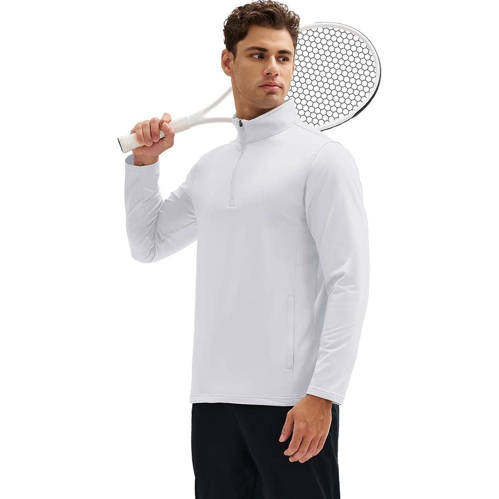 White Men's 1/4 Zip Long Sleeve Golf Winter Pullover Fleece Lined - MAGCOMSEN
