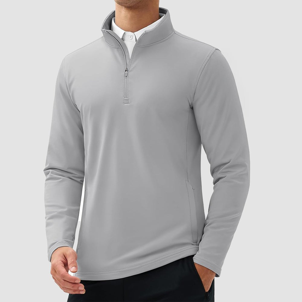 Light Grey Men's 1/4 Zip Long Sleeve Golf Winter Pullover Fleece Lined - MAGCOMSEN
