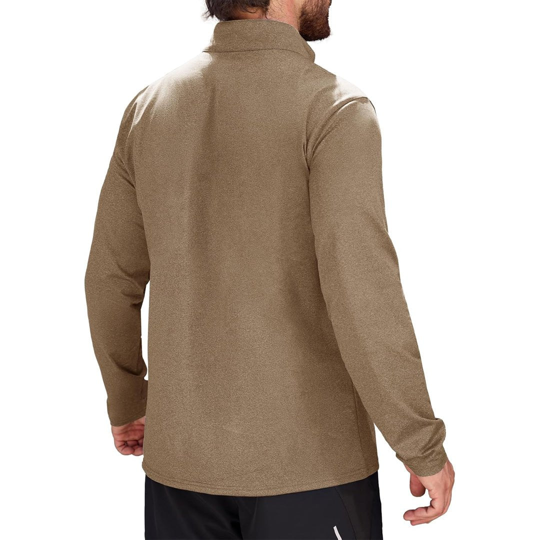 Khaki Men's Athletic Shirt 1/4 Zip Fleece Long Sleeve Sweatshirts - MAGCOMSEN