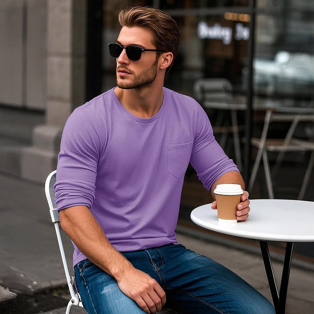 Light Purple Men's Basic Long Sleeve Shirt Casual Lightweight T-Shirt - MAGCOMSEN