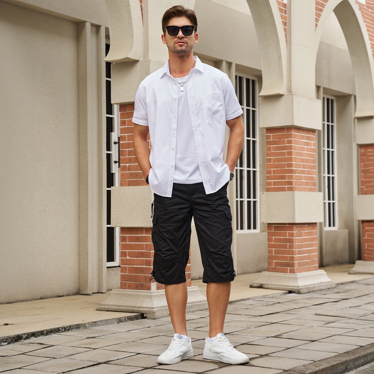 Men's Below Knee Cargo Shorts - Cotton, 7 Pockets, Work Capris - MAGCOMSEN