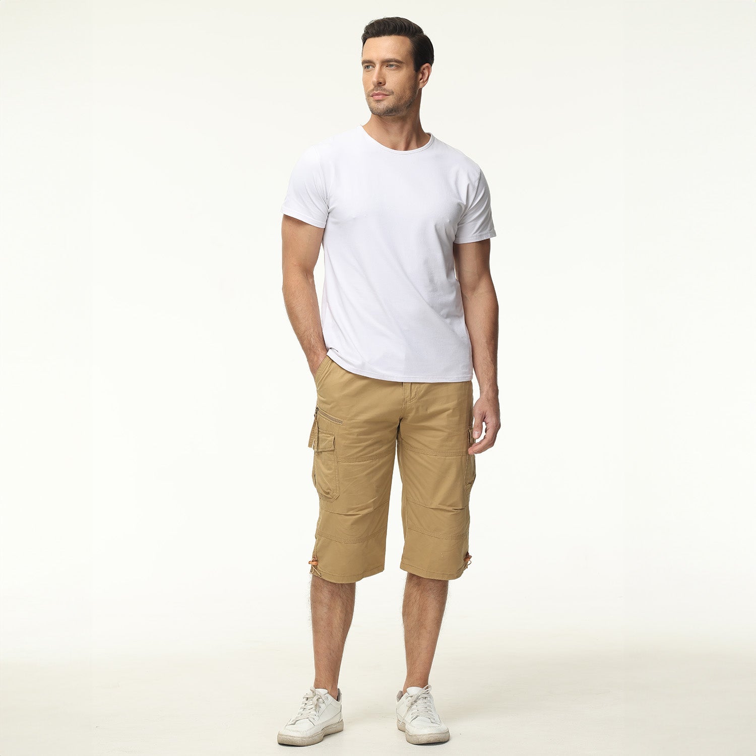Men's Below Knee Cargo Shorts - Cotton, 7 Pockets, Work Capris - MAGCOMSEN