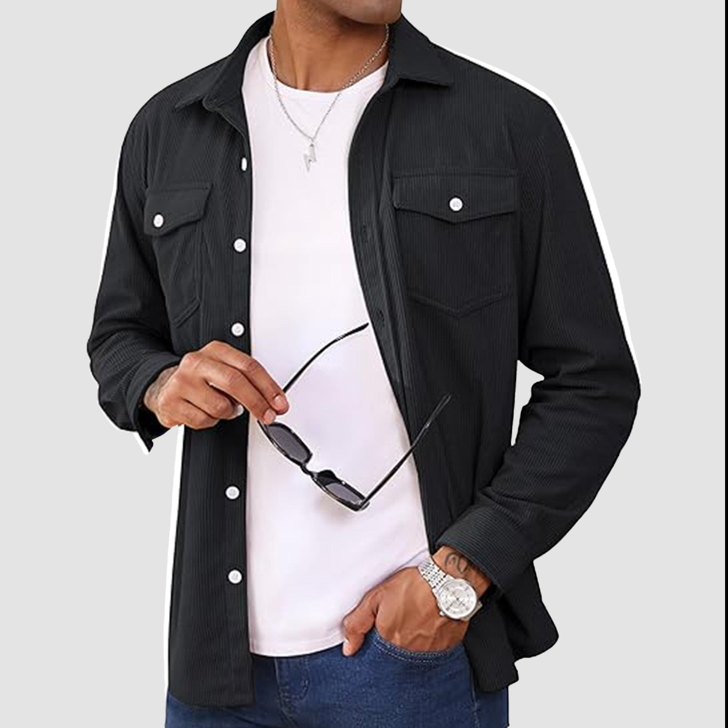 Men's Long Sleeve Corduroy Sun Protection Shirt - MAGCOMSEN