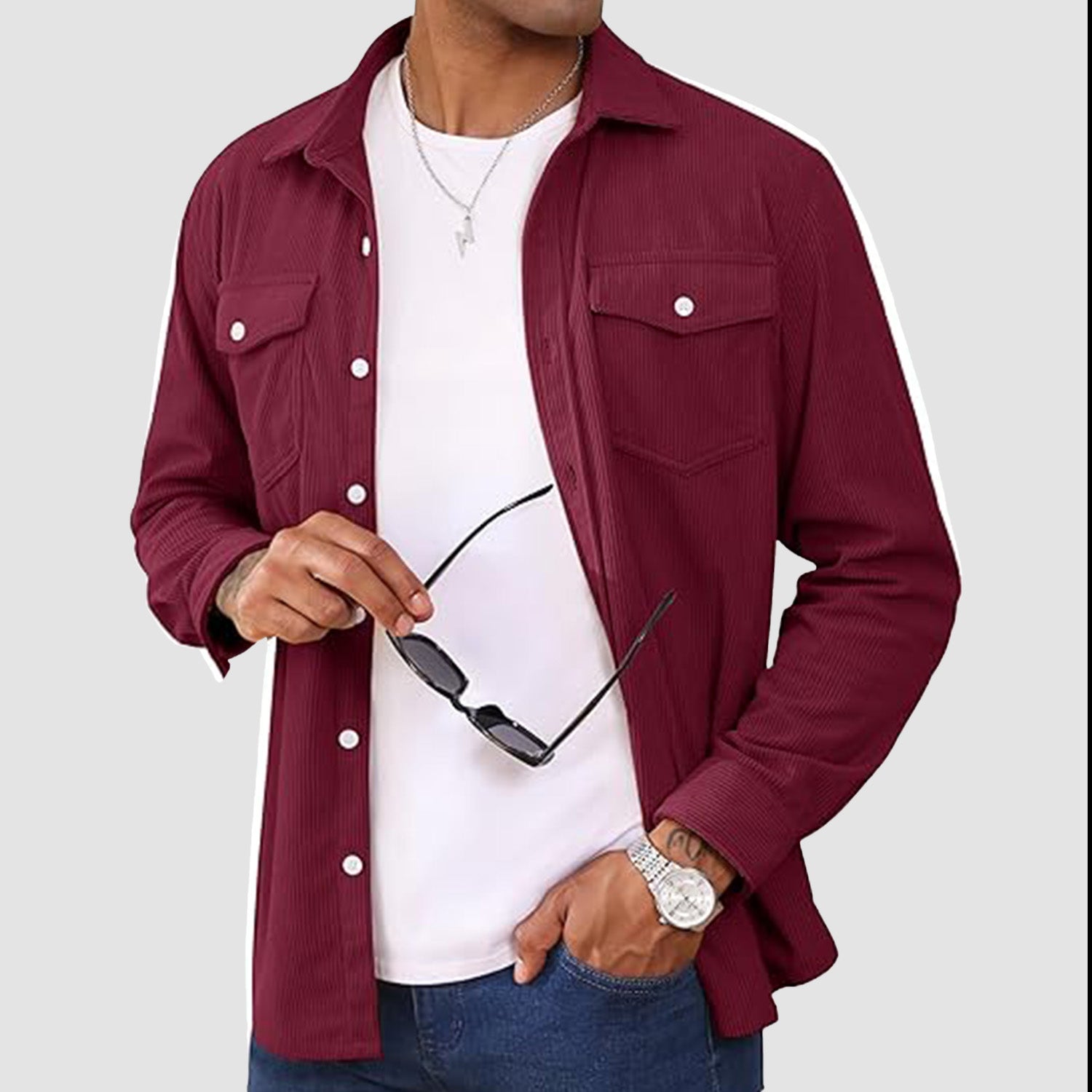 Men's Long Sleeve Corduroy Sun Protection Shirt - MAGCOMSEN