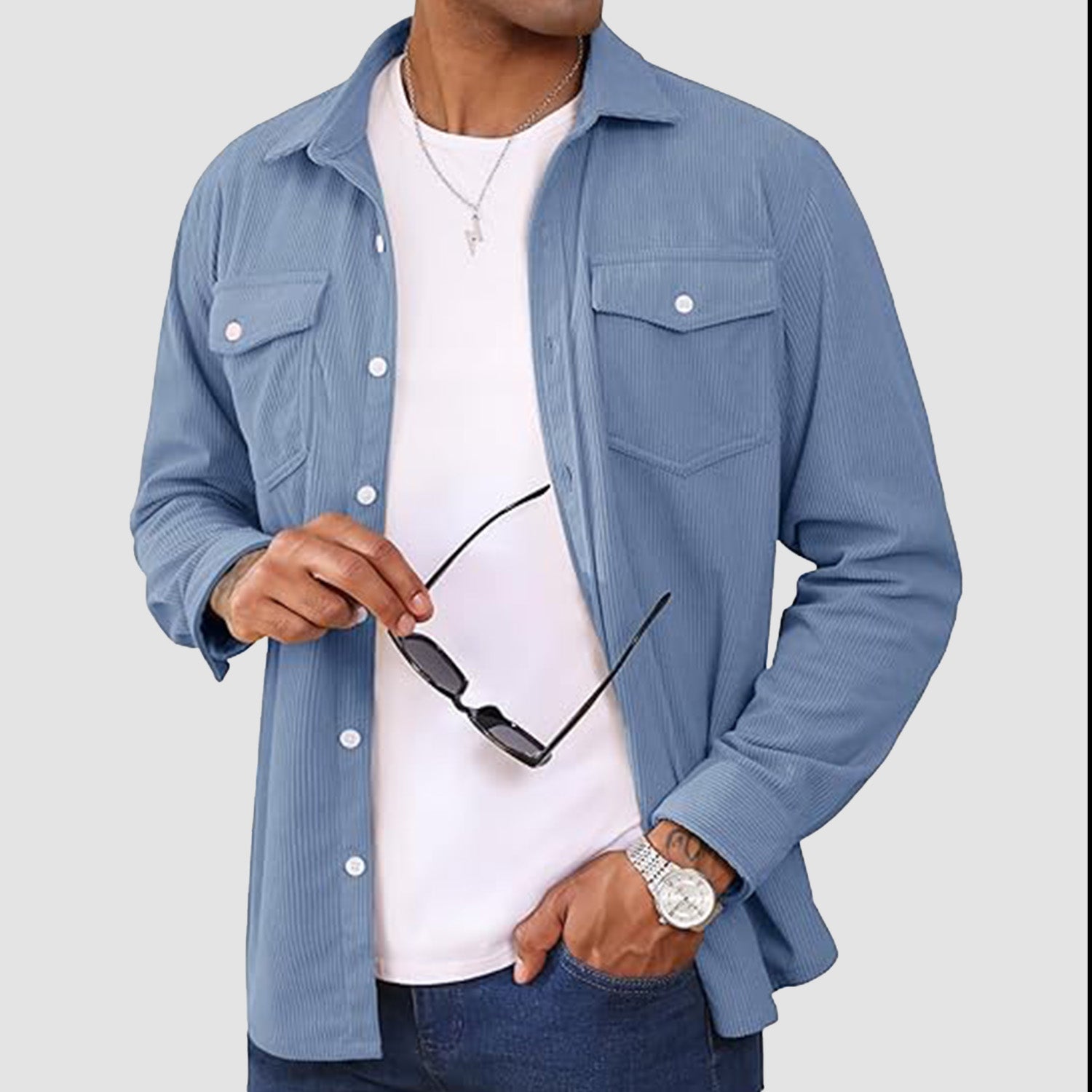 Men's Long Sleeve Corduroy Sun Protection Shirt - MAGCOMSEN