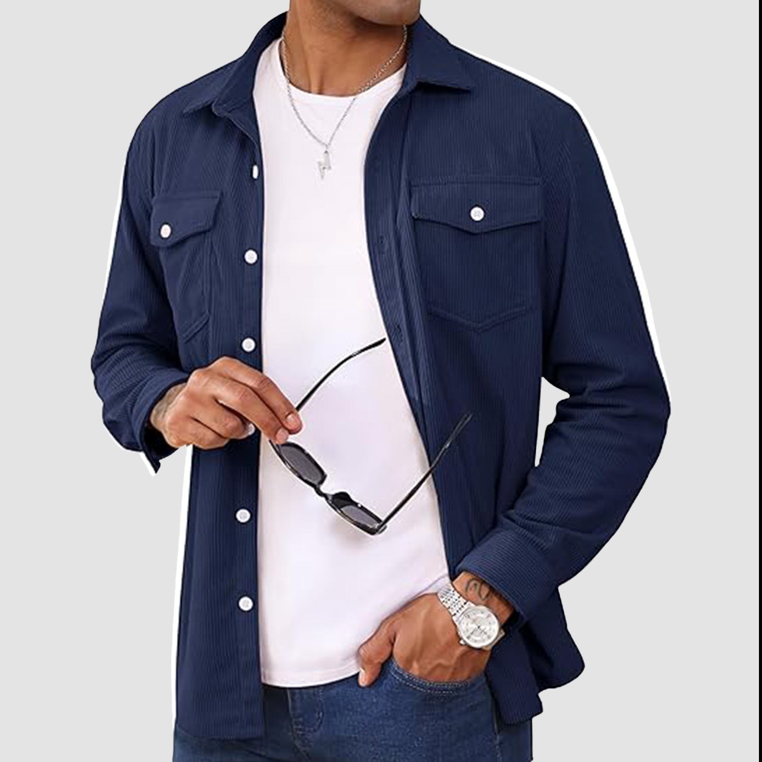 Men's Long Sleeve Corduroy Sun Protection Shirt - MAGCOMSEN