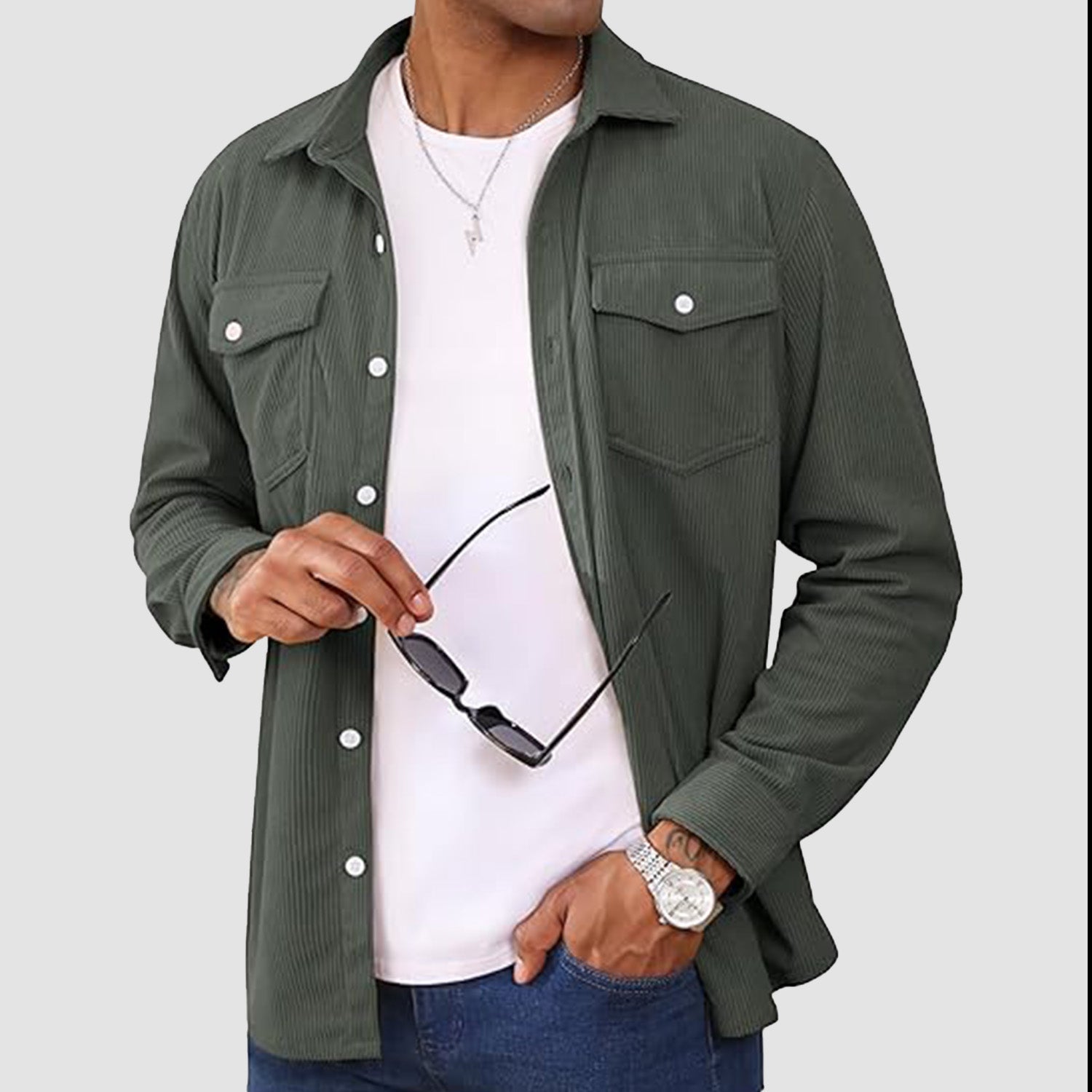 Men's Long Sleeve Corduroy Sun Protection Shirt - MAGCOMSEN