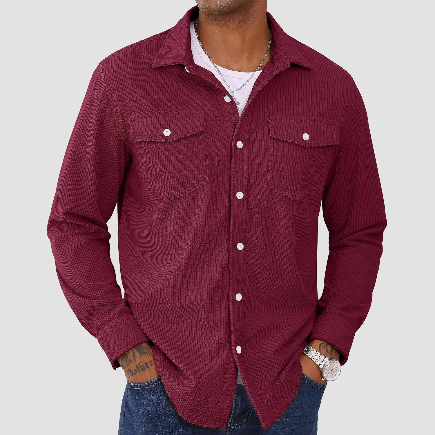 Men's Long Sleeve Corduroy Sun Protection Shirt - MAGCOMSEN