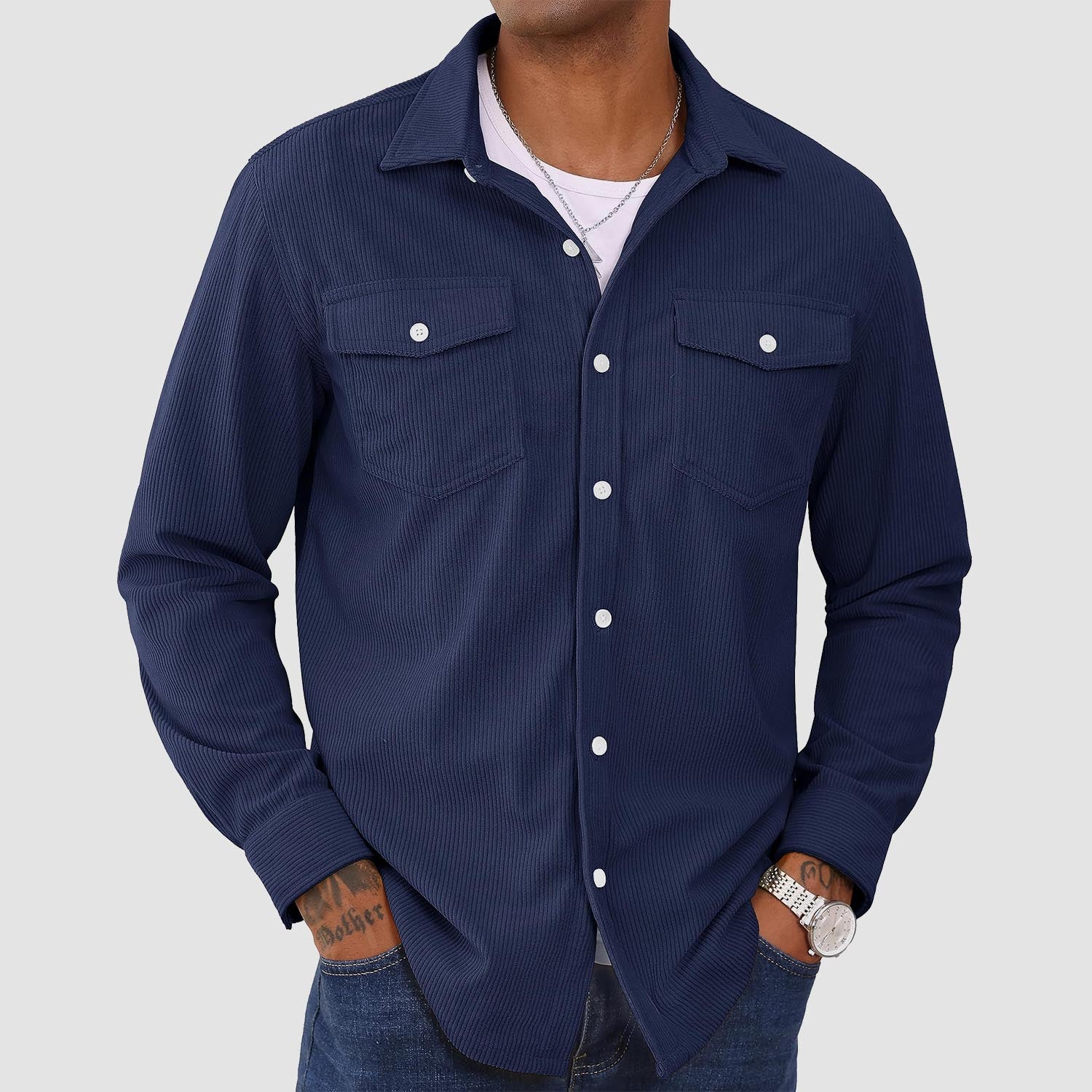 Men's Long Sleeve Corduroy Sun Protection Shirt - MAGCOMSEN