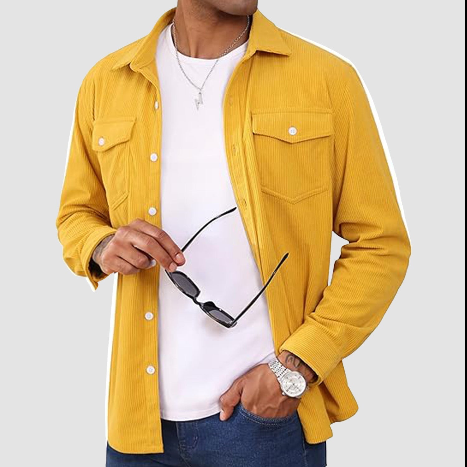 Men's Long Sleeve Corduroy Sun Protection Shirt - MAGCOMSEN