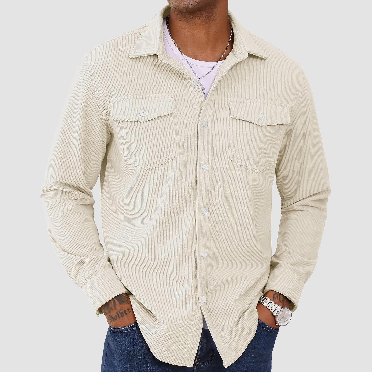 Men's Long Sleeve Corduroy Sun Protection Shirt - MAGCOMSEN
