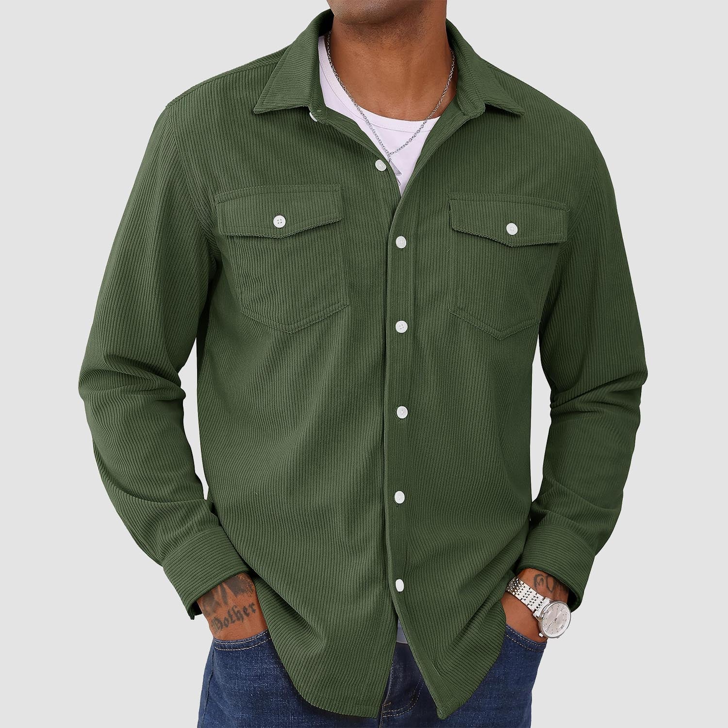 Men's Long Sleeve Corduroy Sun Protection Shirt - MAGCOMSEN