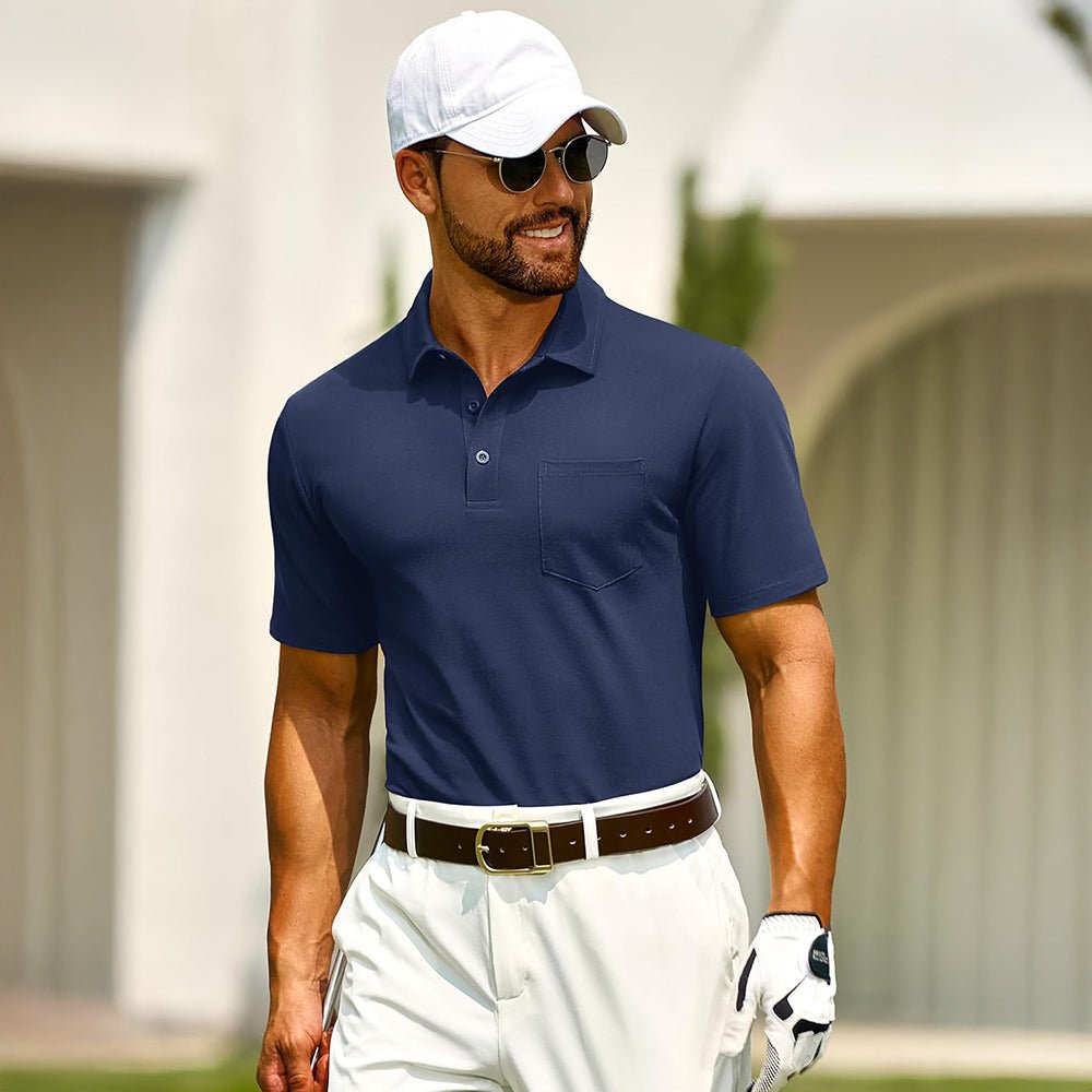 Men's Cotton Polo Shirts - Breathable Short Sleeve Golf Tee - MAGCOMSEN
