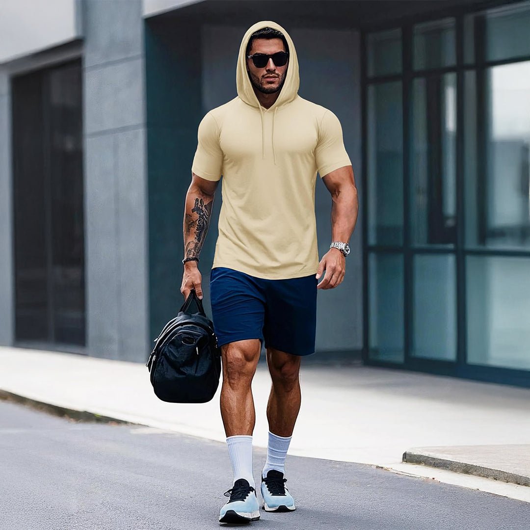 Mens Fashion Athletic Hoodies T-shirt Sport Sweatshirt Solid Color - MAGCOMSEN