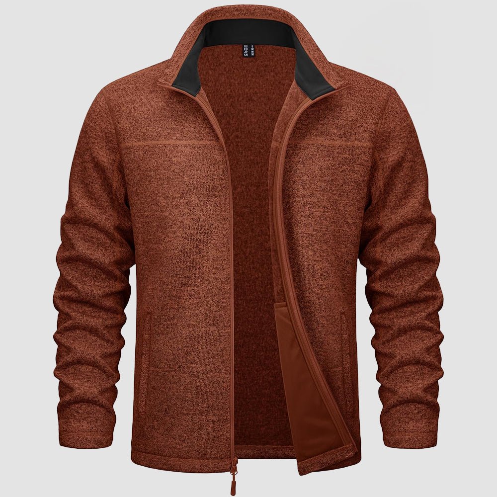Brick Red Men's Fleece Jacket Full Zip Lightweight Warm Winter Sweatshirt - MAGCOMSEN