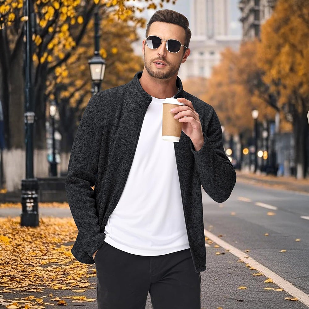Black Men's Fleece Jacket Full Zip Lightweight Warm Winter Sweatshirt - MAGCOMSEN