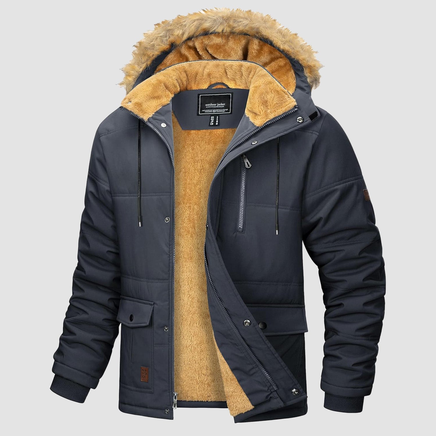 Men's Fleece Lined Parka Jacket - Hooded Puffer Warm Coat - MAGCOMSEN