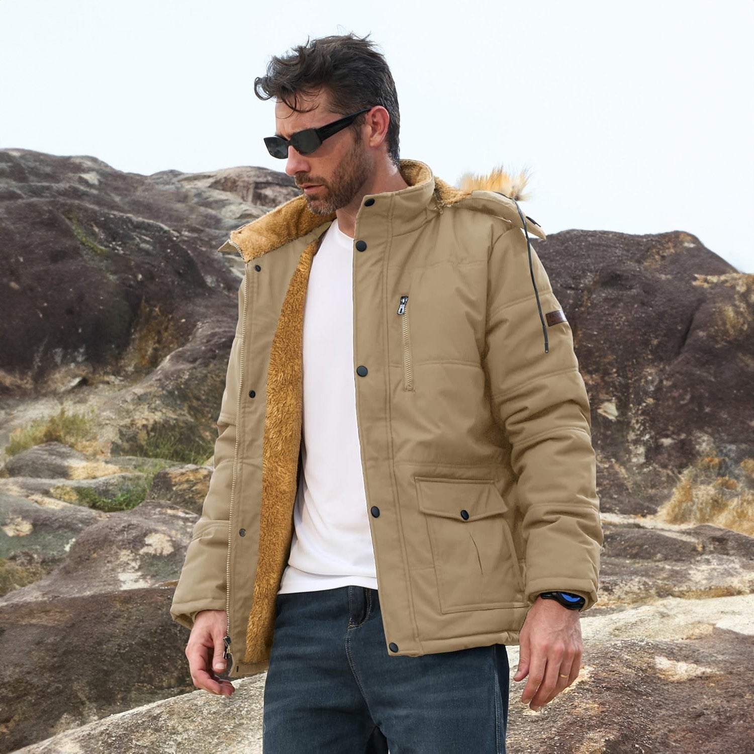 Men's Fleece Lined Parka Jacket - Hooded Puffer Warm Coat - MAGCOMSEN