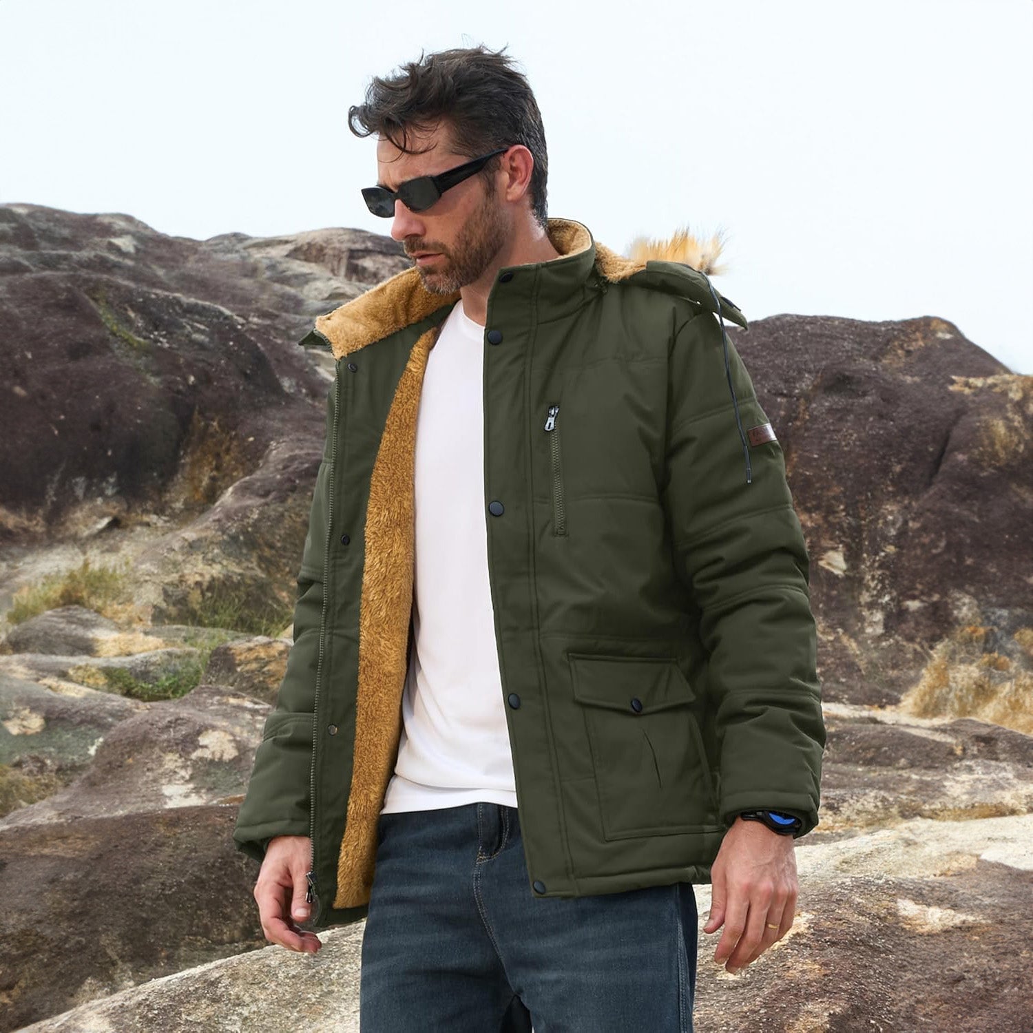 Men's Fleece Lined Parka Jacket - Hooded Puffer Warm Coat - MAGCOMSEN