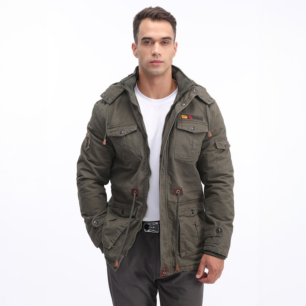 Coffee Men's Fleece Lined Parka Winter Military Jacket - MAGCOMSEN