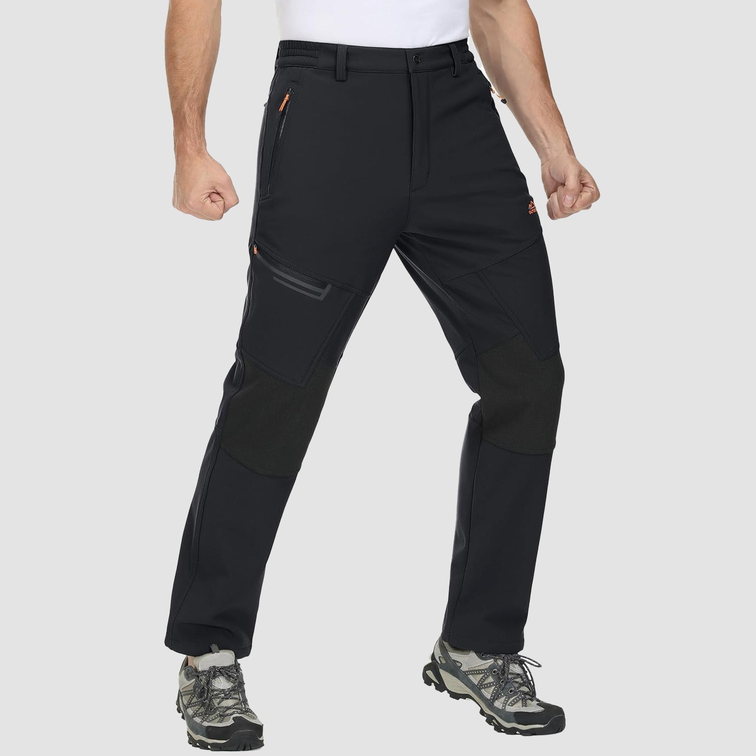 Black Men's Fleece - Lined Ski Pants - Water - Resistant, 4 Zip Pockets - MAGCOMSEN