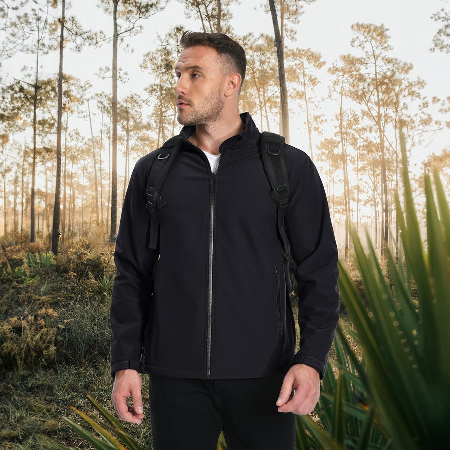Black Men's Fleece-Lined Softshell Jacket, Waterproof & Windproof - MAGCOMSEN