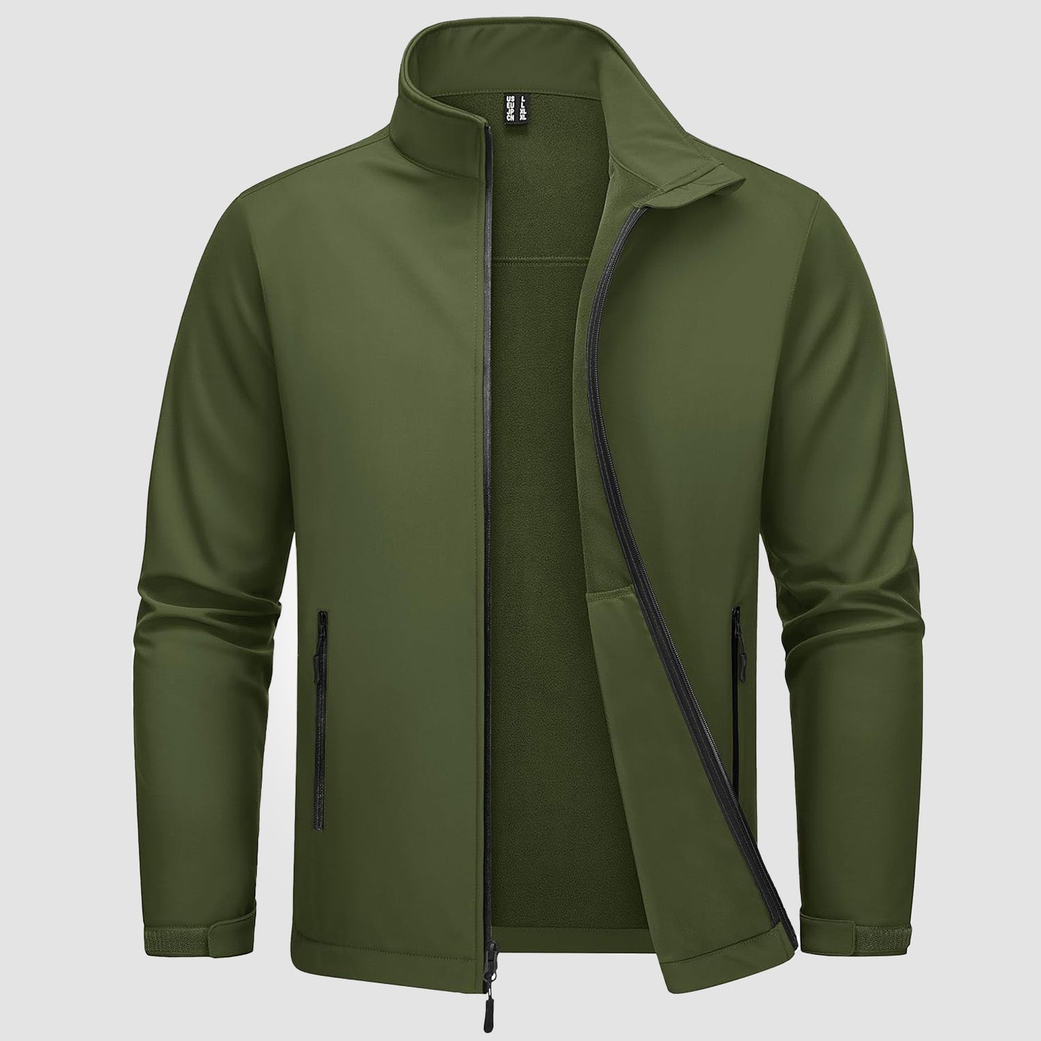 Army Green Men's Fleece-Lined Softshell Jacket, Waterproof & Windproof - MAGCOMSEN