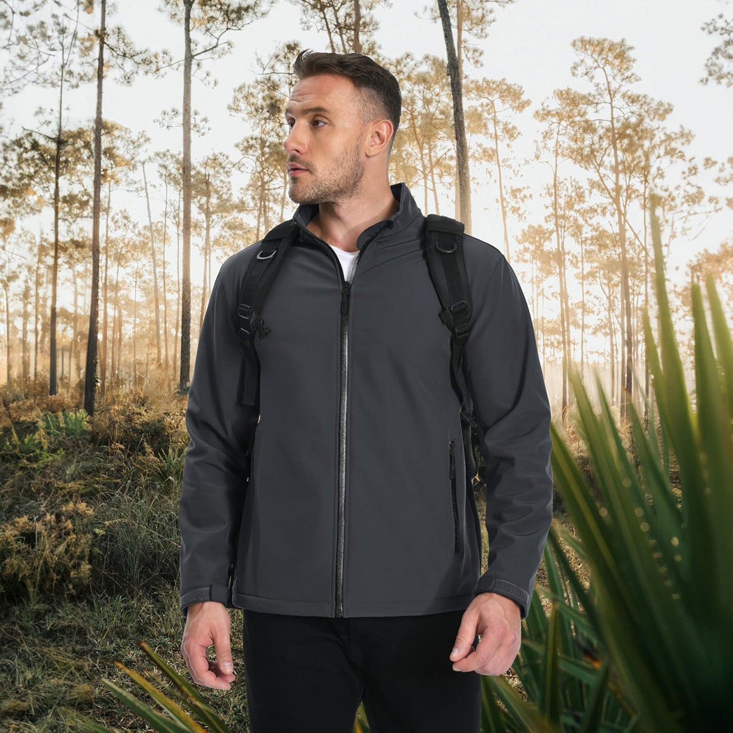 Dark Grey Men's Fleece-Lined Softshell Jacket, Waterproof & Windproof - MAGCOMSEN