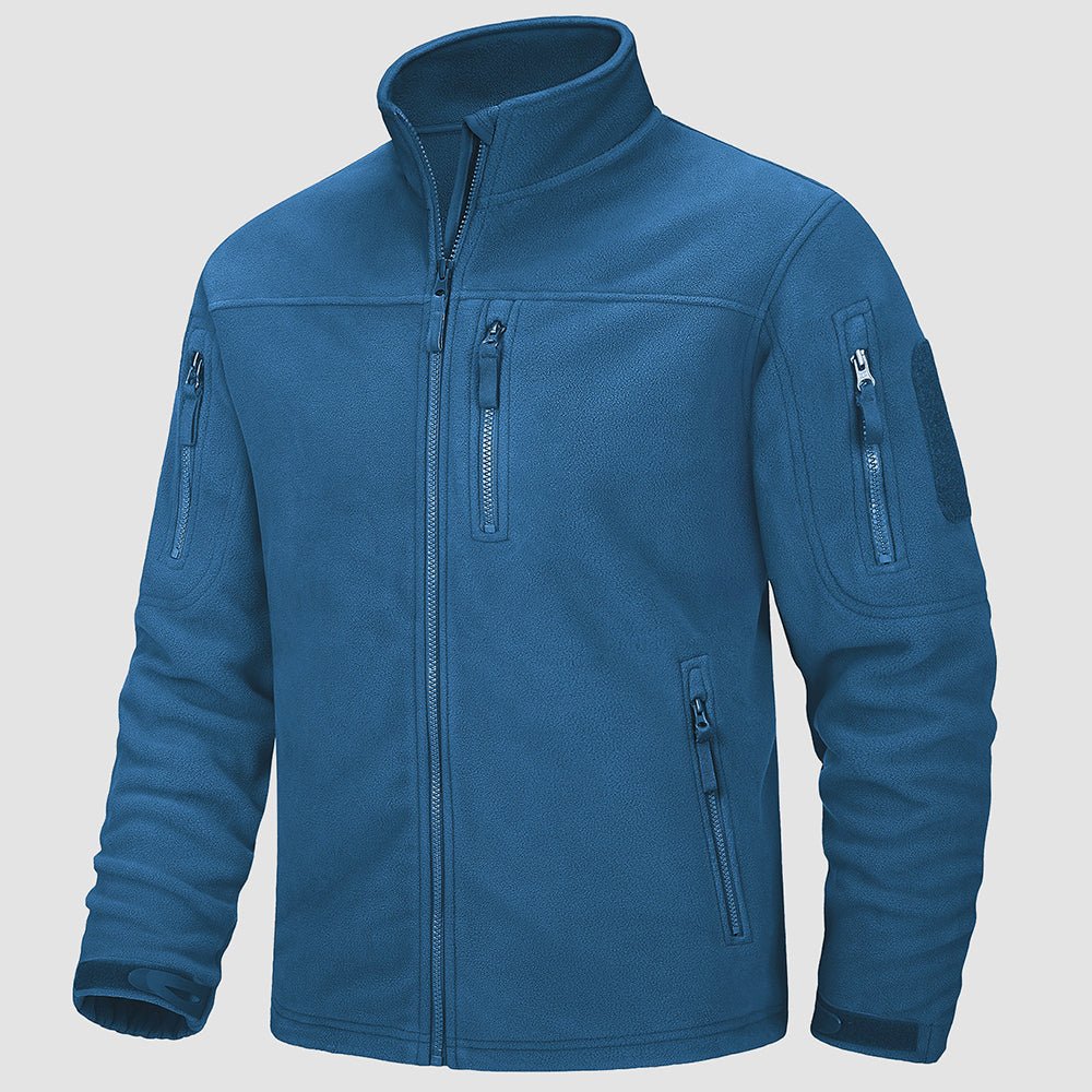 Blue Green Men's Fleece Tactical Jacket Stand Collar Military Field Jackets - MAGCOMSEN