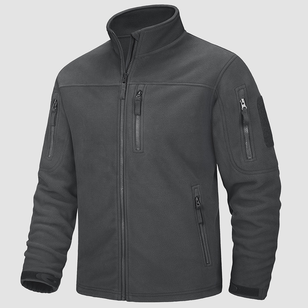 Dark Grey Men's Fleece Tactical Jacket Stand Collar Military Field Jackets - MAGCOMSEN