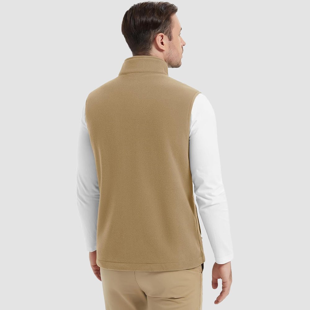 Khaki Men's Fleece Vest Lightweight Warm Winter Outerwear - MAGCOMSEN