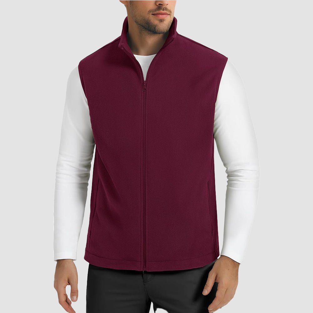 Wine Red Men's Fleece Vest Lightweight Warm Winter Outerwear - MAGCOMSEN