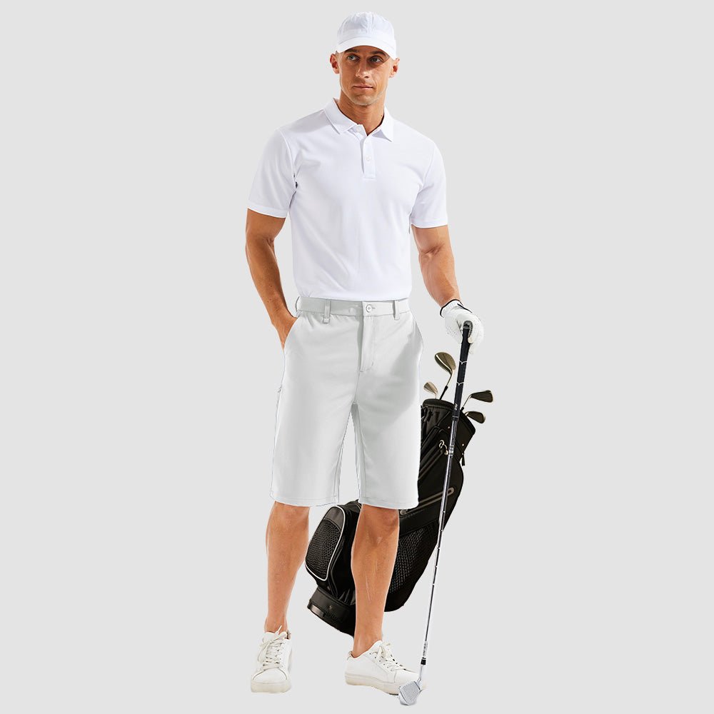White Men's Golf Shorts - Quick Dry Stretch Work Shorts with 6 Pockets - MAGCOMSEN