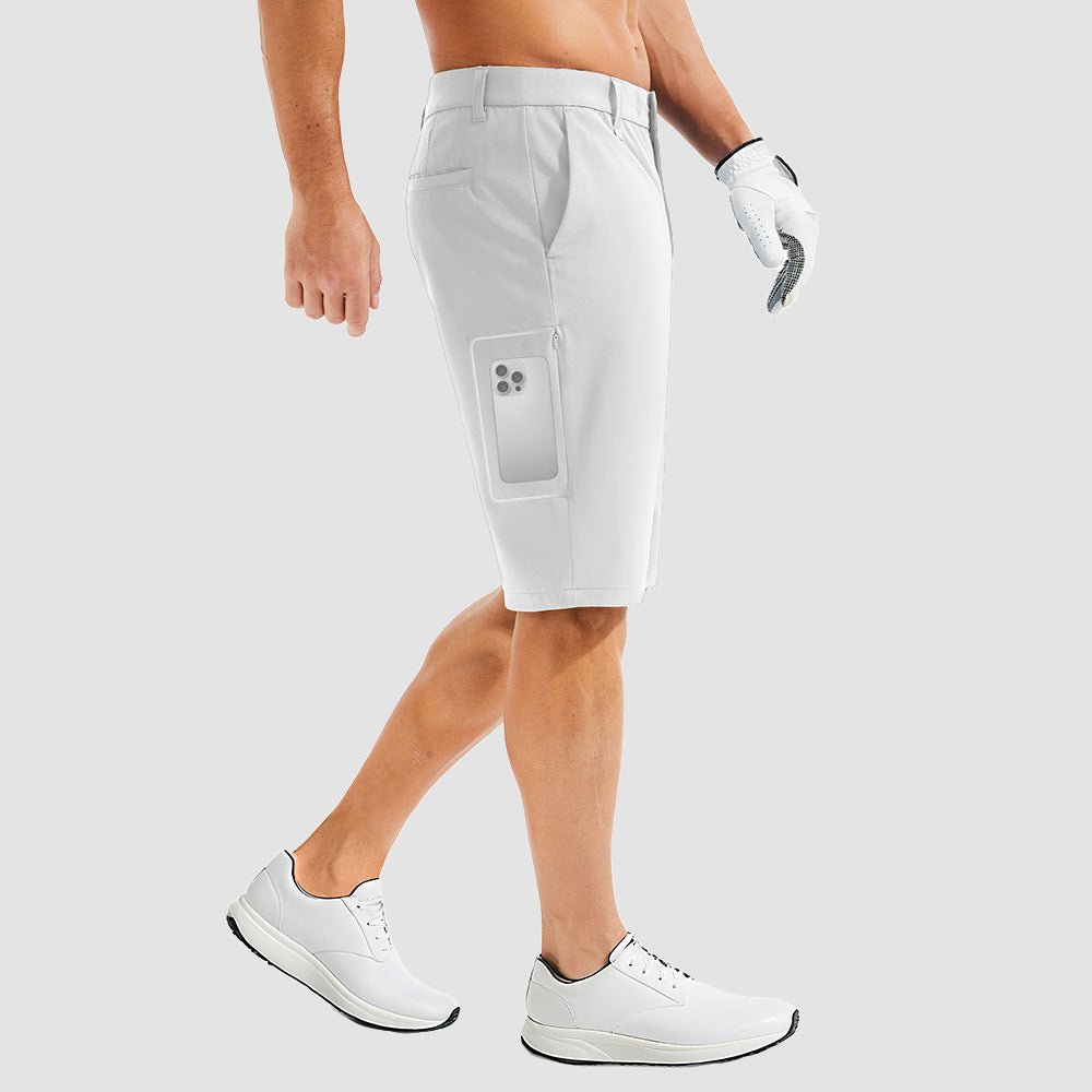 White Men's Golf Shorts - Quick Dry Stretch Work Shorts with 6 Pockets - MAGCOMSEN