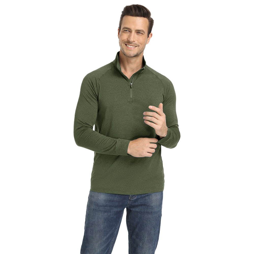 Army Green Men's Lands End UPF50+ Sun Shirt, Long Sleeve Quick Dry - MAGCOMSEN