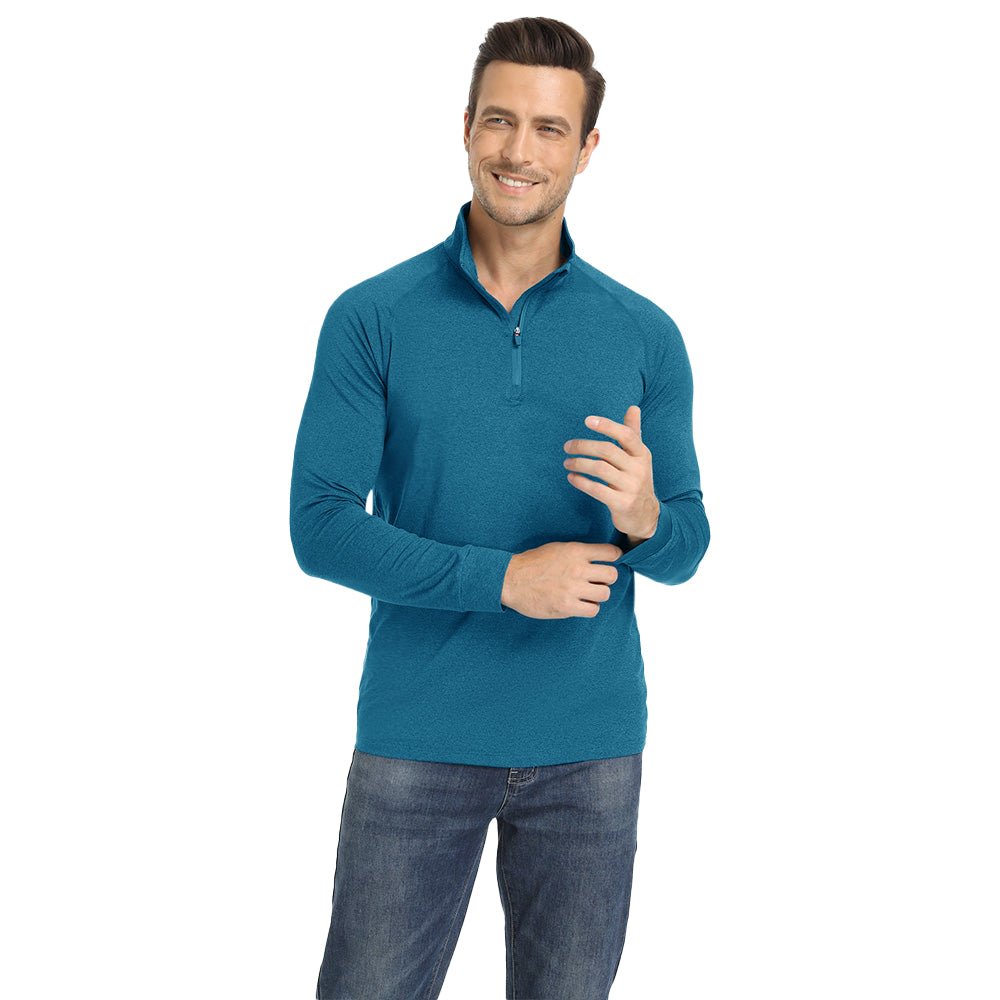 Peacock Blue Men's Lands End UPF50+ Sun Shirt, Long Sleeve Quick Dry - MAGCOMSEN