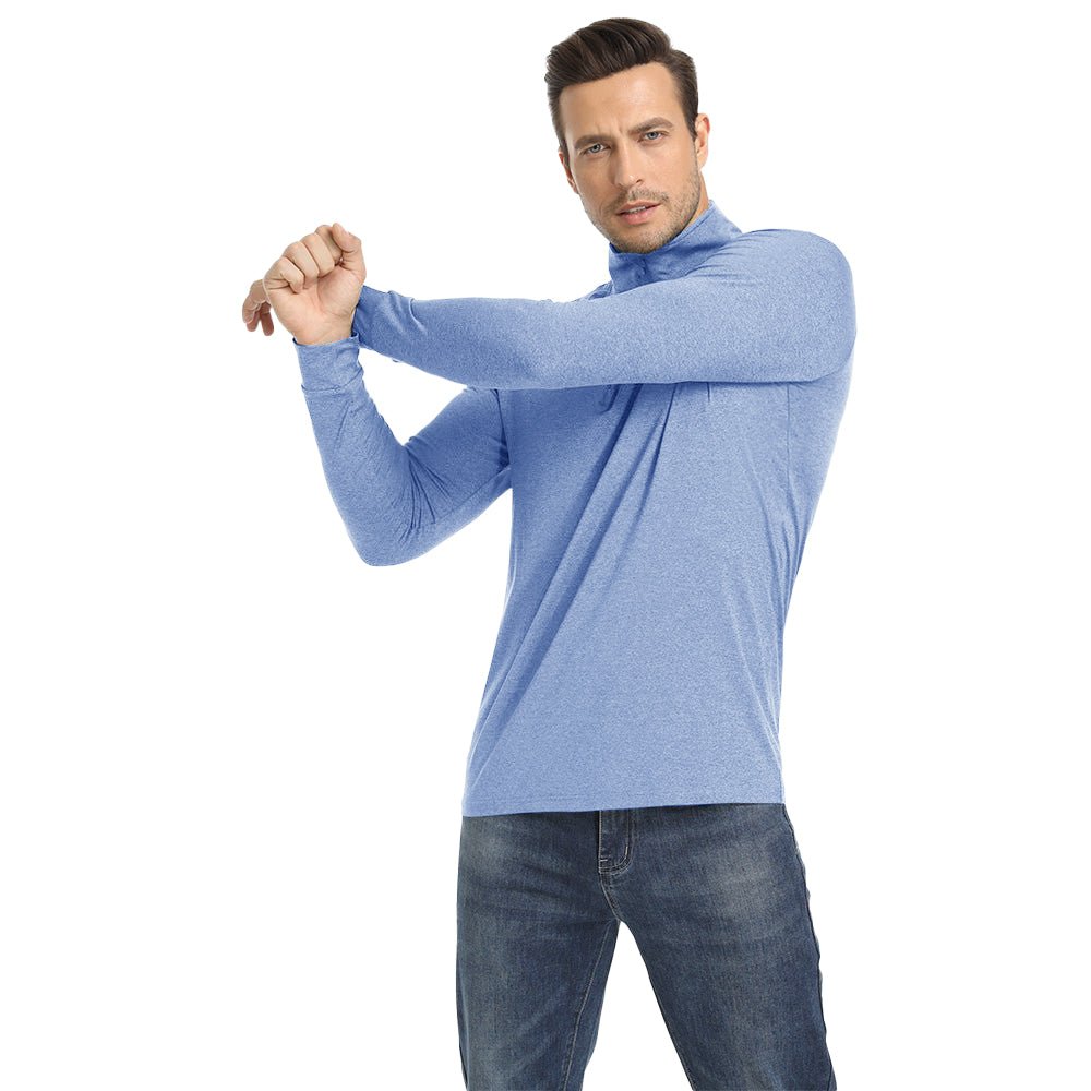 Light Blue Men's Lands End UPF50+ Sun Shirt, Long Sleeve Quick Dry - MAGCOMSEN