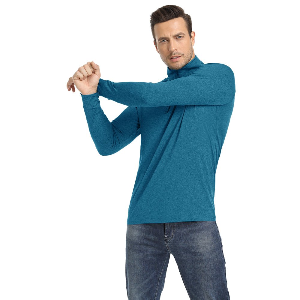 Peacock Blue Men's Lands End UPF50+ Sun Shirt, Long Sleeve Quick Dry - MAGCOMSEN