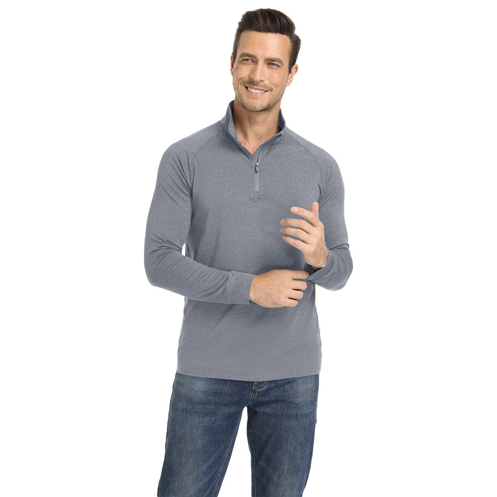 Light Grey Men's Lands End UPF50+ Sun Shirt, Long Sleeve Quick Dry - MAGCOMSEN