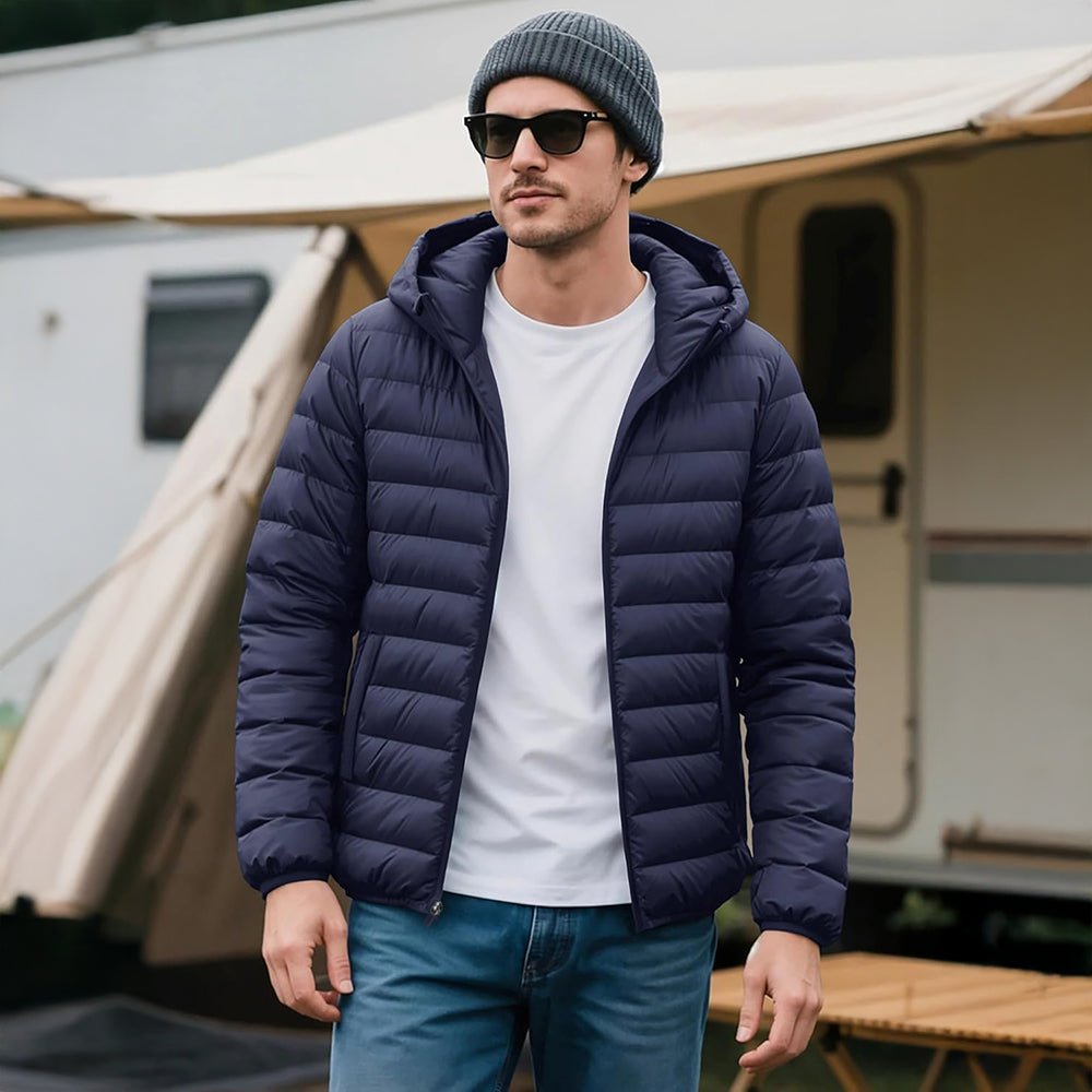 Navy Men's Lightweight Hooded Puffer Jacket - Quilted Winter Coat - MAGCOMSEN