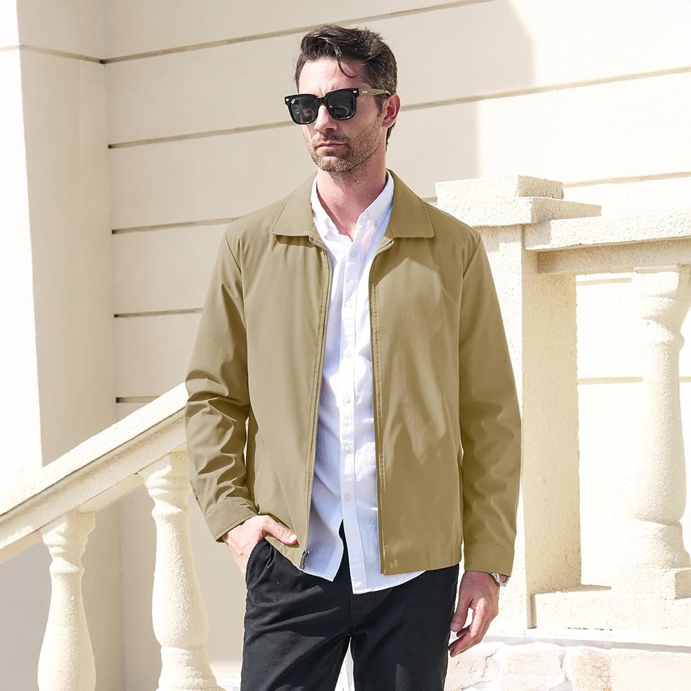 Khaki Men's Lightweight Jacket Casual Laydown Collar Jacket - MAGCOMSEN