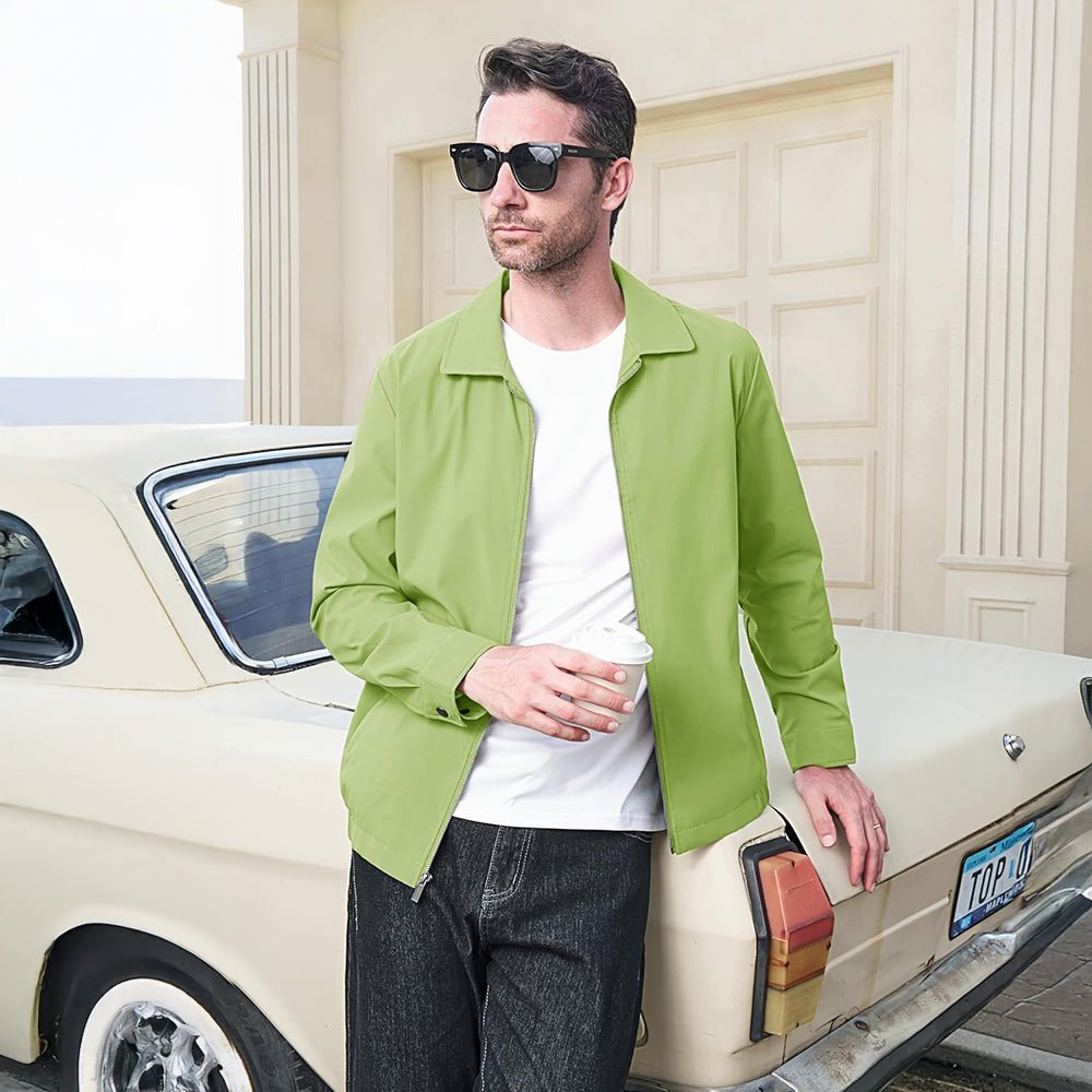 Olive Men's Lightweight Jacket Casual Laydown Collar Jacket - MAGCOMSEN