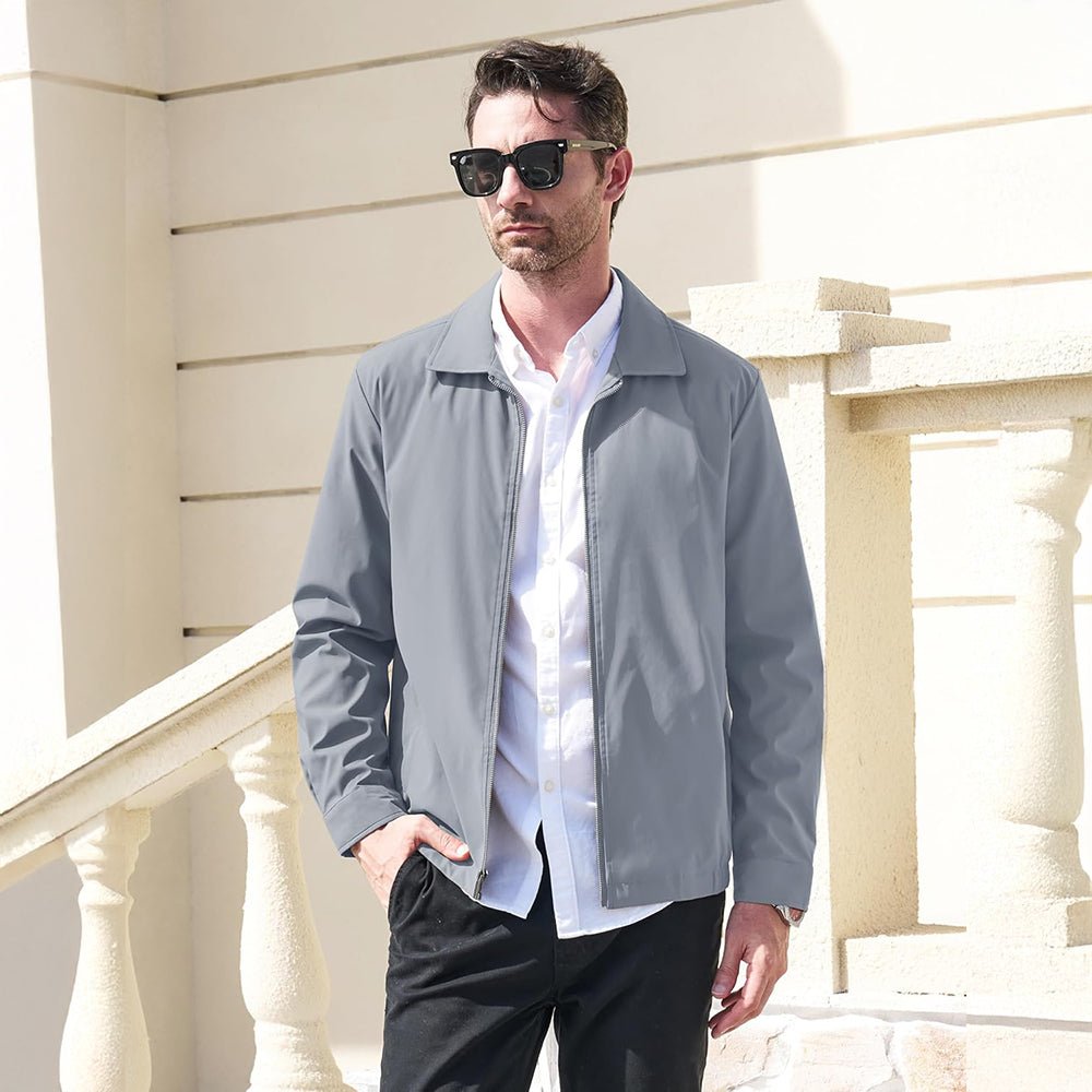 Light Grey Men's Lightweight Jacket Casual Laydown Collar Jacket - MAGCOMSEN