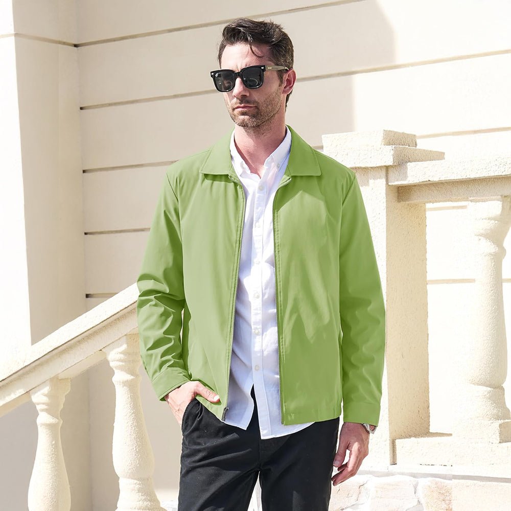 Olive Men's Lightweight Jacket Casual Laydown Collar Jacket - MAGCOMSEN
